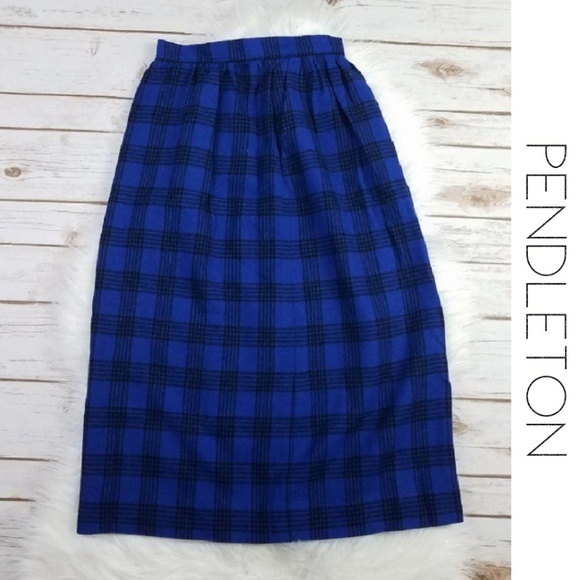 Pendleton Dresses & Skirts - ⬇️$30 Vtg PENDLETON Blue & Black Plaid Wool Skirt